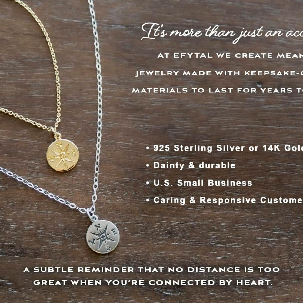 Sterling Silver or 14K Gold Plated Compass Necklace for Girlfriend|Women|Wife, S - Picture 2 of 6